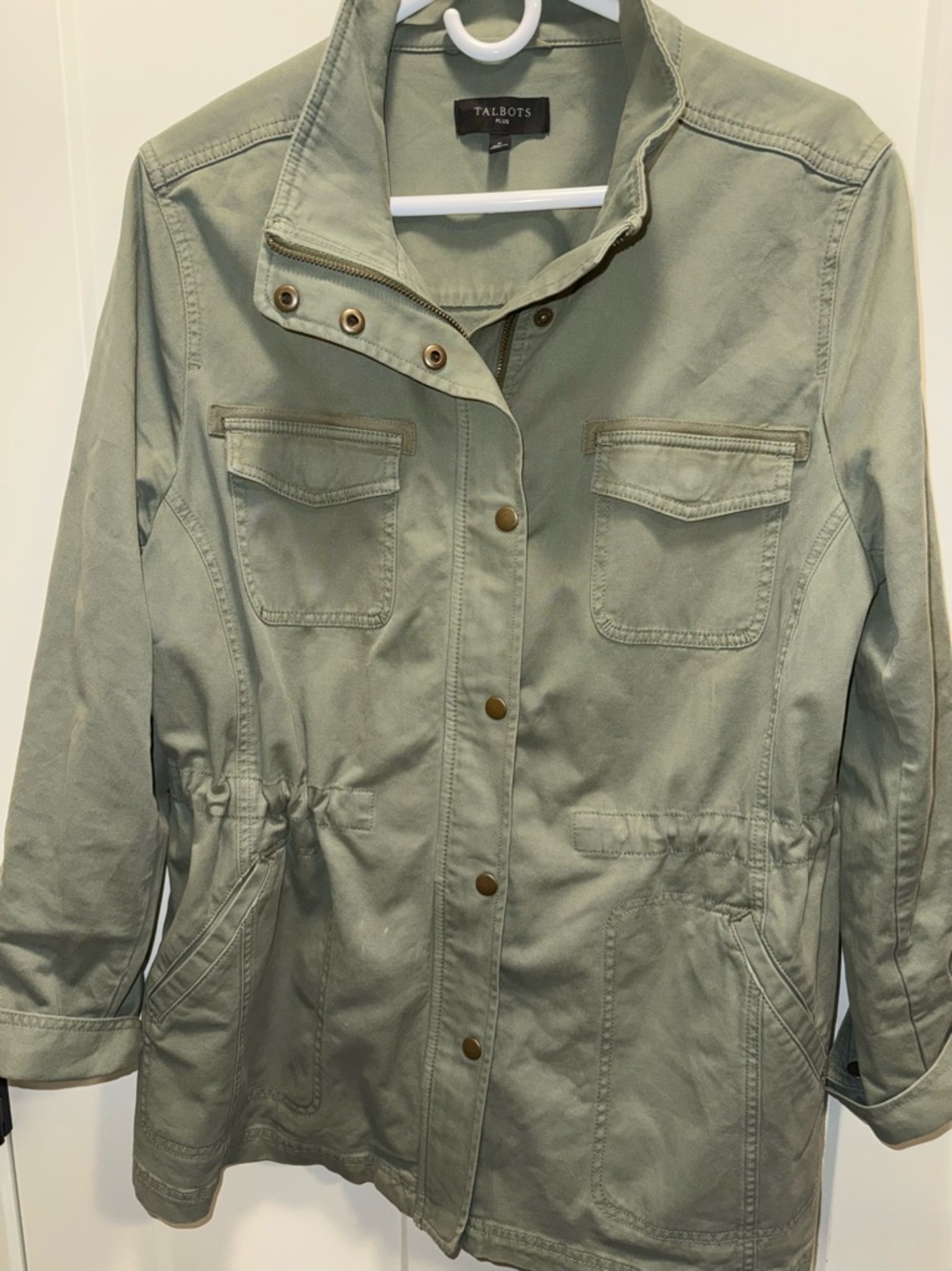 Talbots Light Olive Utility Jacket with Cinched-Waist.